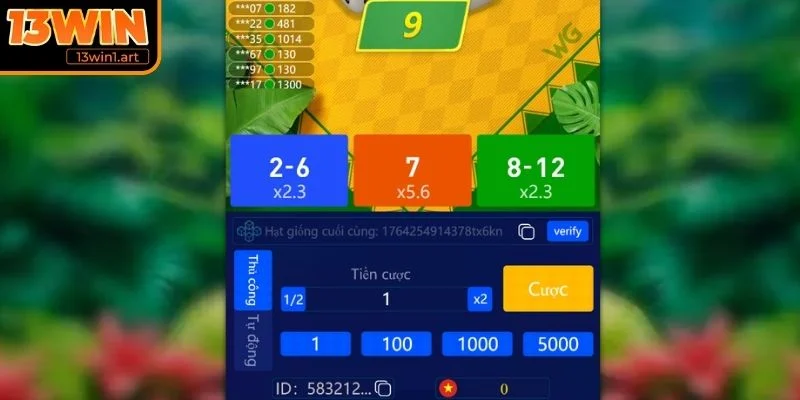 Dạng cược tổng điểm cụ thể  trong 13 WIN